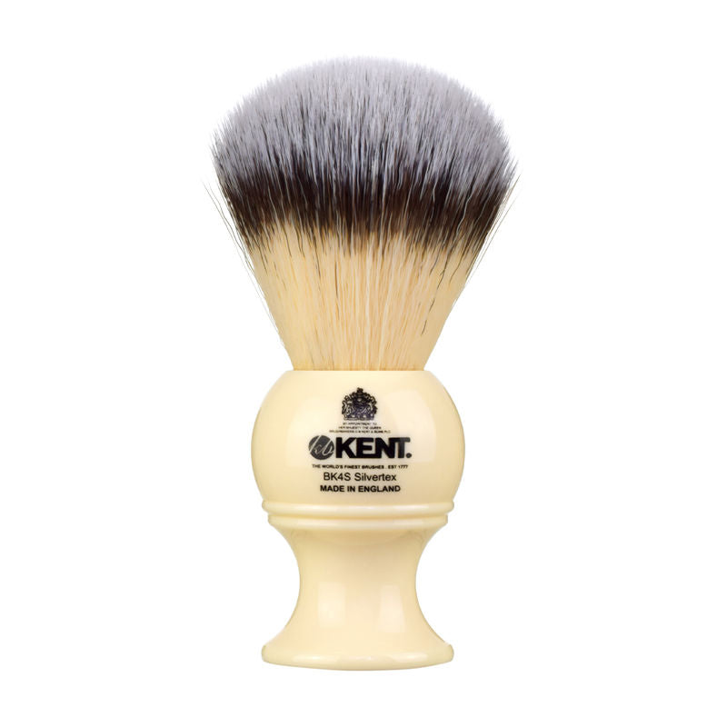 MEDIUM SYNTHETIC IVORY-WHITE SHAVING BRUSH WITH FREE STAND